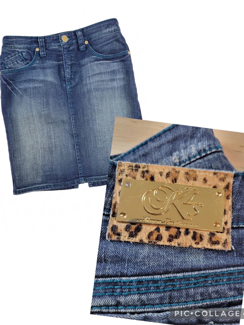 ​KLS Kimora Lee Simmons Denim Pencil Skirt Size 30 USA Rhinestone Y2K McBling